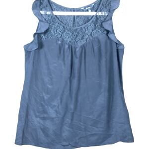 Express Womens Blouse Black 100% Silk Lace Accent Halter Tank Lightweight Large